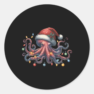 Sticker Rond Octopus Père Noël illuminations de Noël Océan Octo