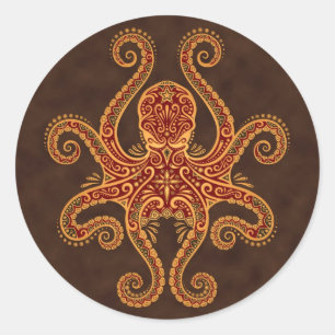 Sticker Rond Octopus rouge doré complexe