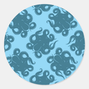 Sticker Rond Octopus sur Motif bleu