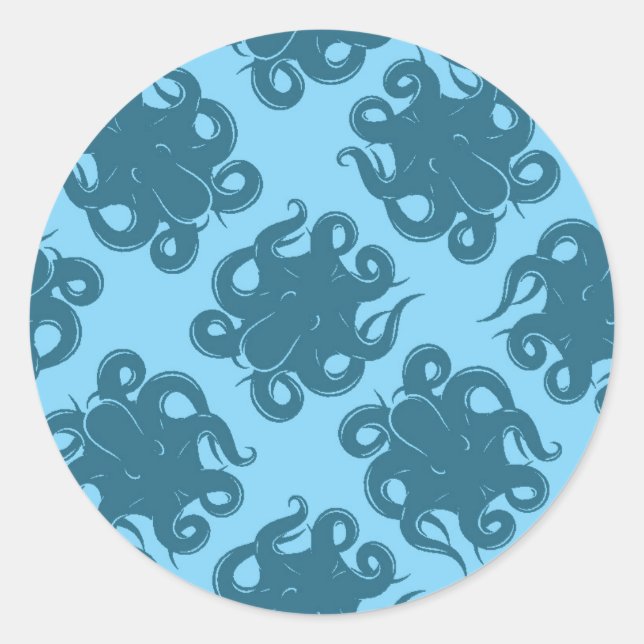 Sticker Rond Octopus sur Motif bleu (Devant)