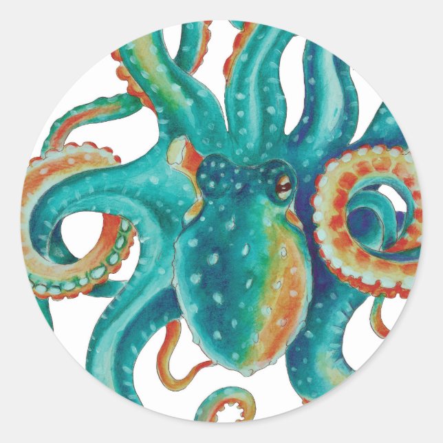 Sticker Rond Octopus Teal (Devant)