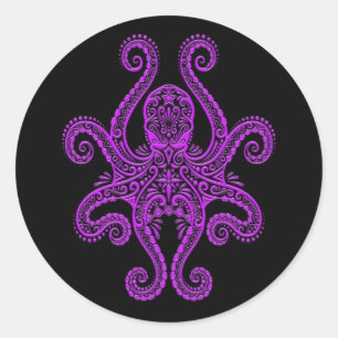 Sticker Rond Octopus violet complexe sur noir