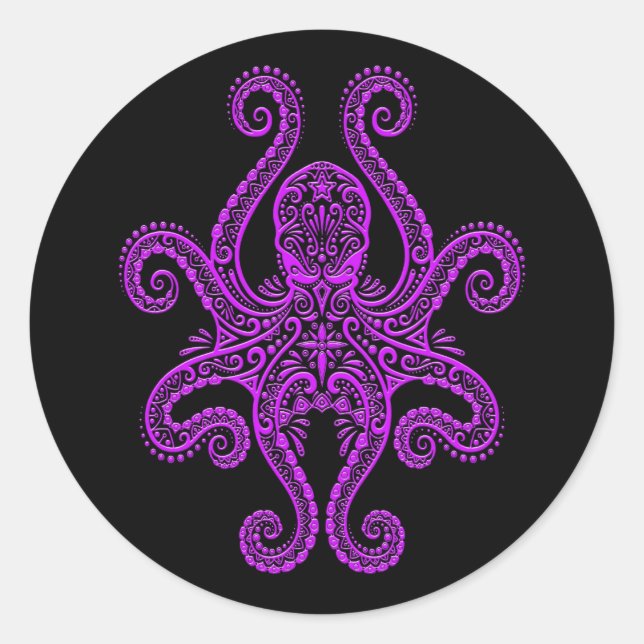 Sticker Rond Octopus violet complexe sur noir (Devant)