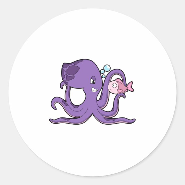 Sticker Rond Octopus with Fish (Devant)