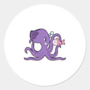 Sticker Rond Octopus with Fish