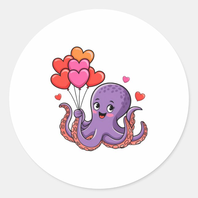 Sticker Rond Octopus With Heart Lloons Valentine Day  (Devant)