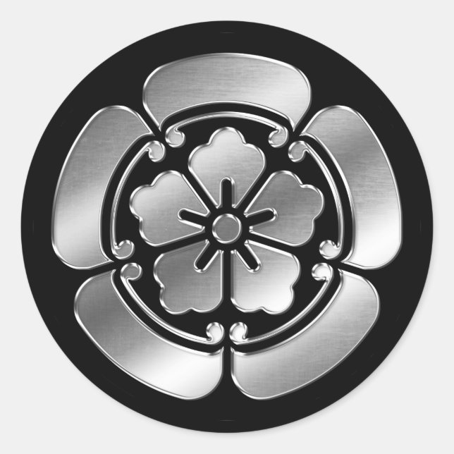 Sticker Rond Oda Clan Kamon Argent Chrome (Devant)
