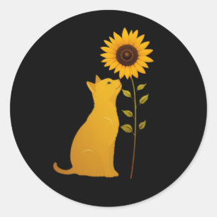 Sticker Rond Odeur de chats Tournesol minimaliste Art