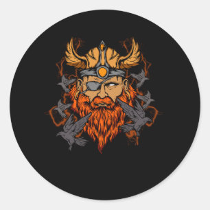 Sticker Rond Odin Norse Mythologie Viking God & Ravens