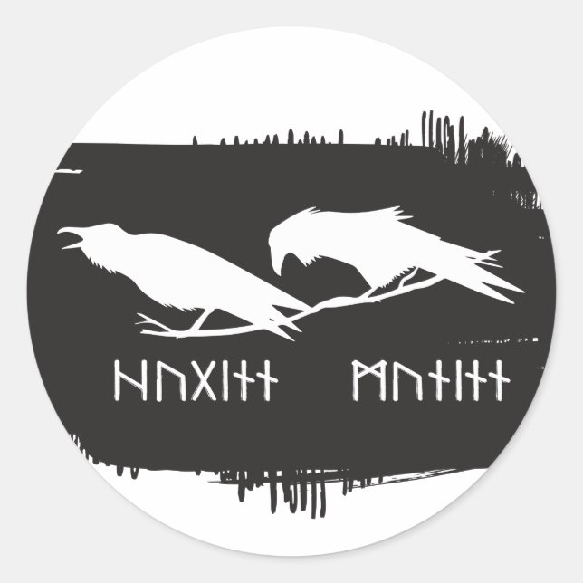 Sticker Rond Odin Raven Crow Viking Mythologie runes runes runi (Devant)