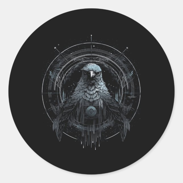 Sticker Rond Odin'S Bird North Valhalla Norse Mythology (Devant)
