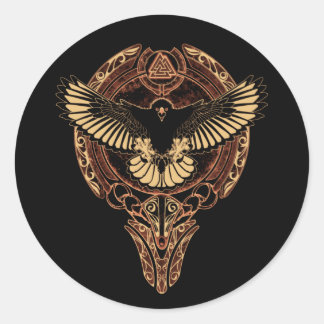 Sticker Rond Odin's Eagle Hawk and Valknut