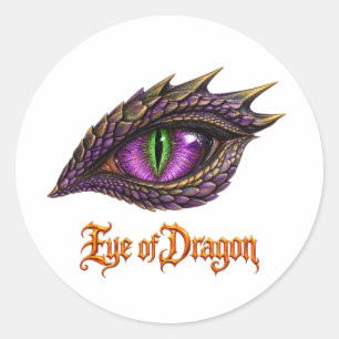 Sticker Rond Œil de dragon Cool Violet Fantastique Dragon Eyeba