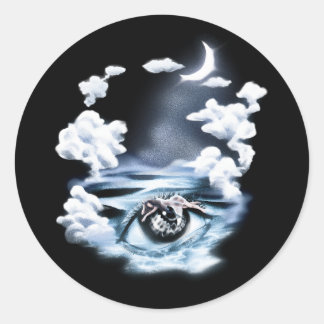 Sticker Rond Œil océanique mystique Art surréaliste Classique R