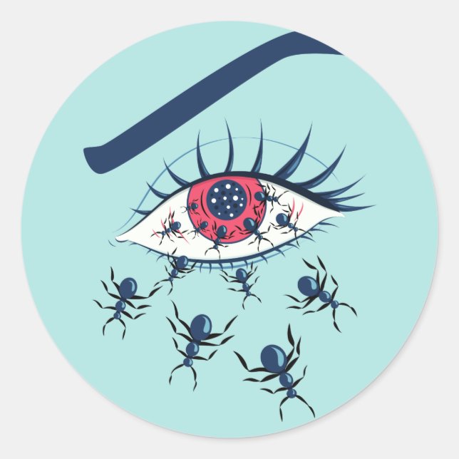 Sticker Rond Oeil rouge Déplaisant avec des fourmis (Devant)