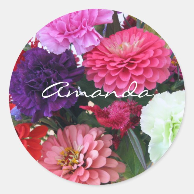 Sticker Rond Oeillets et fleurs de zinnia (Devant)
