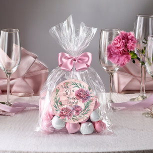 Sticker Rond Œillets roses élégants pour fête d'anniversaire 30