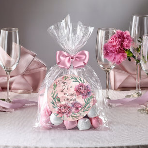 Sticker Rond Œillets roses élégants pour une fête d'anniversair