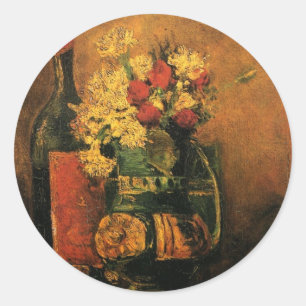 Sticker Rond Œillets, Roses et une Bouteille par Vincent van Go