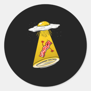 Sticker Rond Oeuf Abduction Bacon Amusant Alien Ufo Petit déjeu