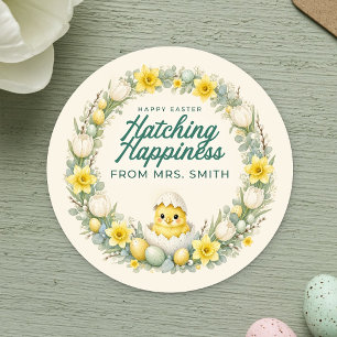 Sticker Rond Œuf de Pâques de bonheur de classe