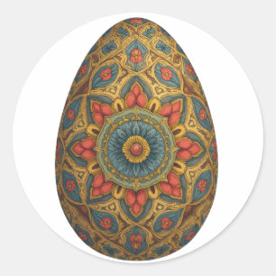 Sticker Rond Oeuf Mandala - Design Floral Boho complexe