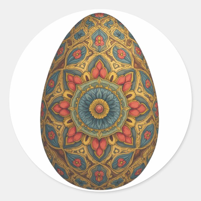 Sticker Rond Oeuf Mandala - Design Floral Boho complexe (Devant)
