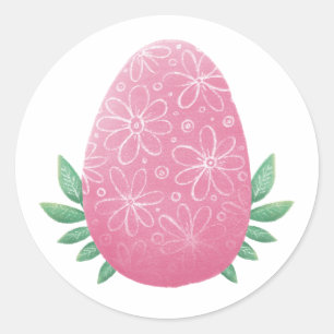Sticker Rond OEuf rose pâques. Fêtes du printemps. Belle botani
