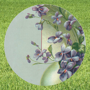 Sticker Rond Oeuf vintage de Pâques aux fleurs violettes floris