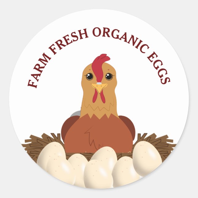 Sticker Rond Oeufs Biologiques Frais De Ferme Poulet Hen (Devant)