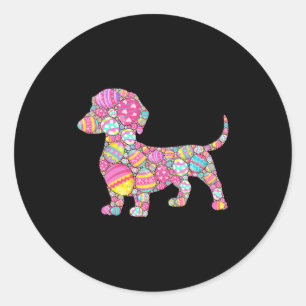 Sticker Rond Oeufs Colorés Chien Teckel Chiot