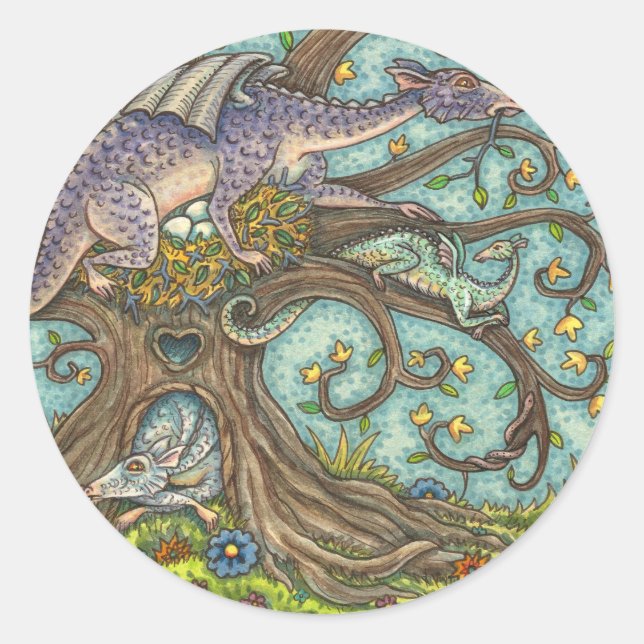 STICKER ROND OEUFS DE DRAGON, FAUTEUILS MÉDIÉVAUX, ART FOLK IMA (Devant)