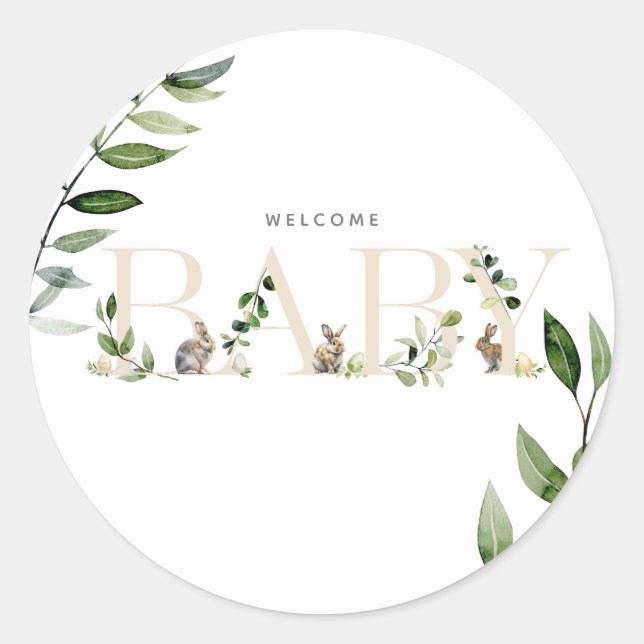 Sticker Rond OEufs de lapin de Pâques Eucalyptus Neutre Baby (Devant)