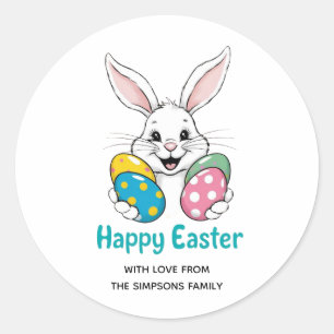 Sticker Rond Œufs de lapin stylés Fleuris Joyeuses Pâques Autoc