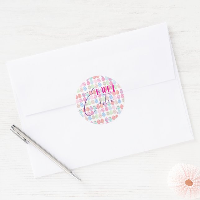 Sticker Rond Oeufs de Pâques colorés mignons (Enveloppe)