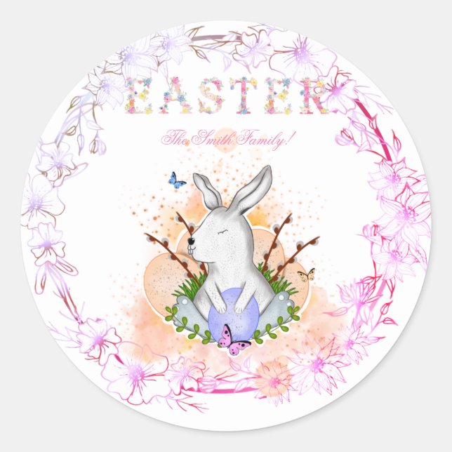 Sticker Rond OEufs de Pâques, fleurs classique collant rond (Devant)