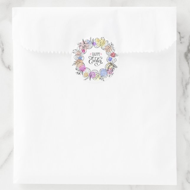 Sticker Rond Œufs de Pâques joyeux (Sac)