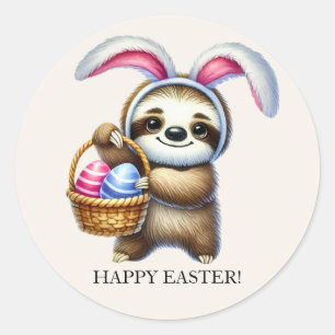 Sticker Rond Œufs de Pâques mignons paresseux oreilles de lapin