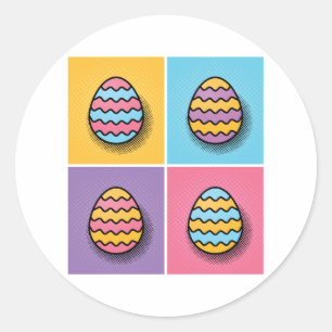 Sticker Rond Oeufs de Pâques Pop Art esthétique