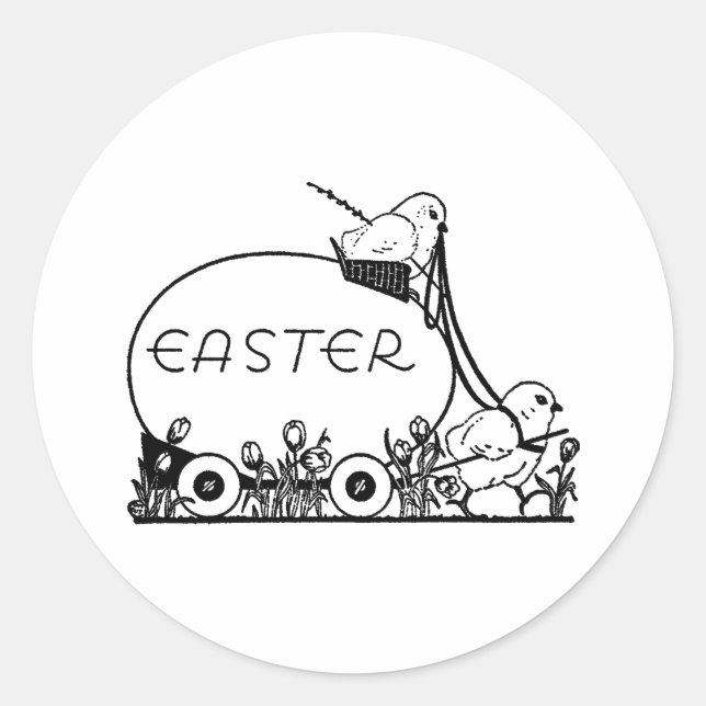Sticker Rond Oeufs de Pâques rétro et poussins (Devant)