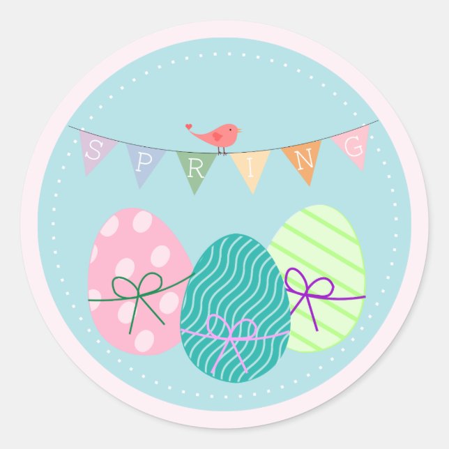 Sticker Rond Oeufs de Pâques Springtime Lavande Broussaillée Gr (Devant)
