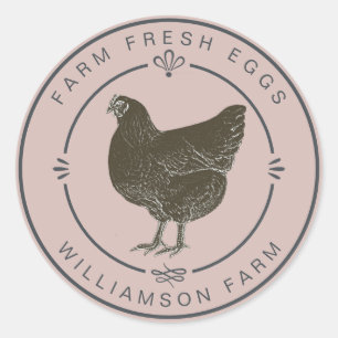 Sticker Rond Oeufs de Poule Vintage Fermiers Frais Carton Pouss