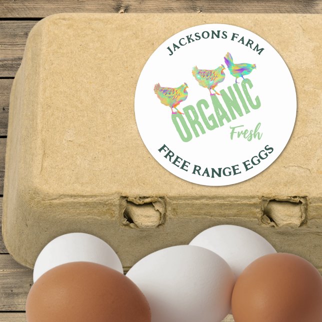 Sticker Rond Oeufs De Poulet Frais Libre Gamme Bio (Organic free range chicken eggs stickers cute hens small business personalized Stickers watercolor)