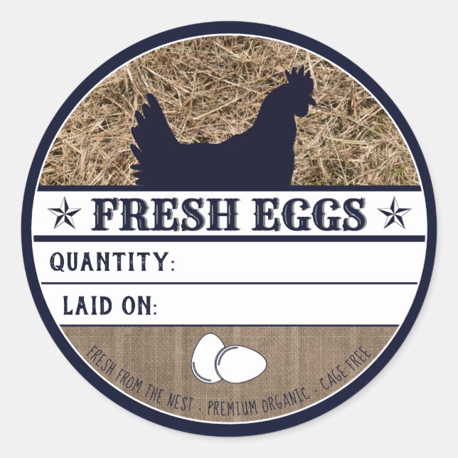 Sticker Rond OEufs De Poulet Frais Rustiques Ferme De Poules Oc (Devant)