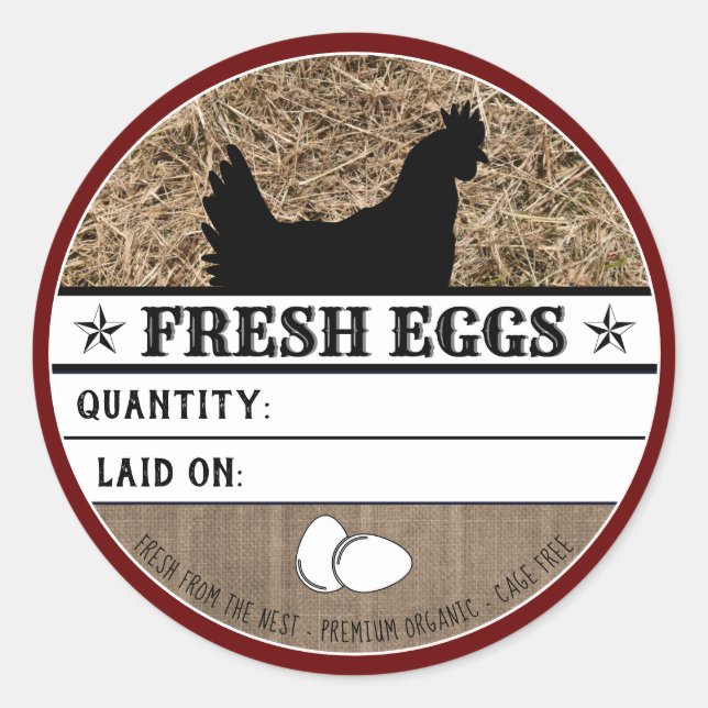 Sticker Rond Oeufs de poulet frais rustiques Western Red Farm C (Devant)