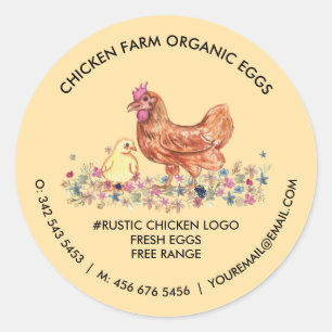 Sticker Rond Œufs frais biologiques Jaune de Ferme de Poulet