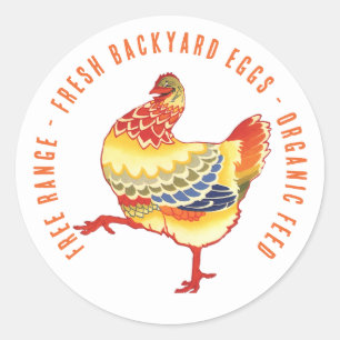 Sticker Rond Oeufs frais ! Coloré Retro Barnyard Agritourisme p