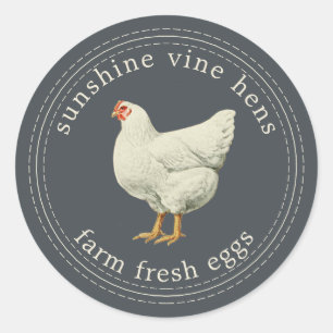 Sticker Rond OEufs frais de ferme Carton d'oeufs de poule Vinta