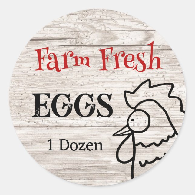 Sticker Rond Oeufs frais de ferme Nosey Rooster (Devant)