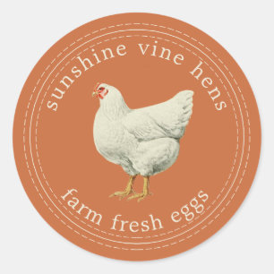 Sticker Rond Oeufs frais de ferme Oeuf Vintage Carton Burnt Ora